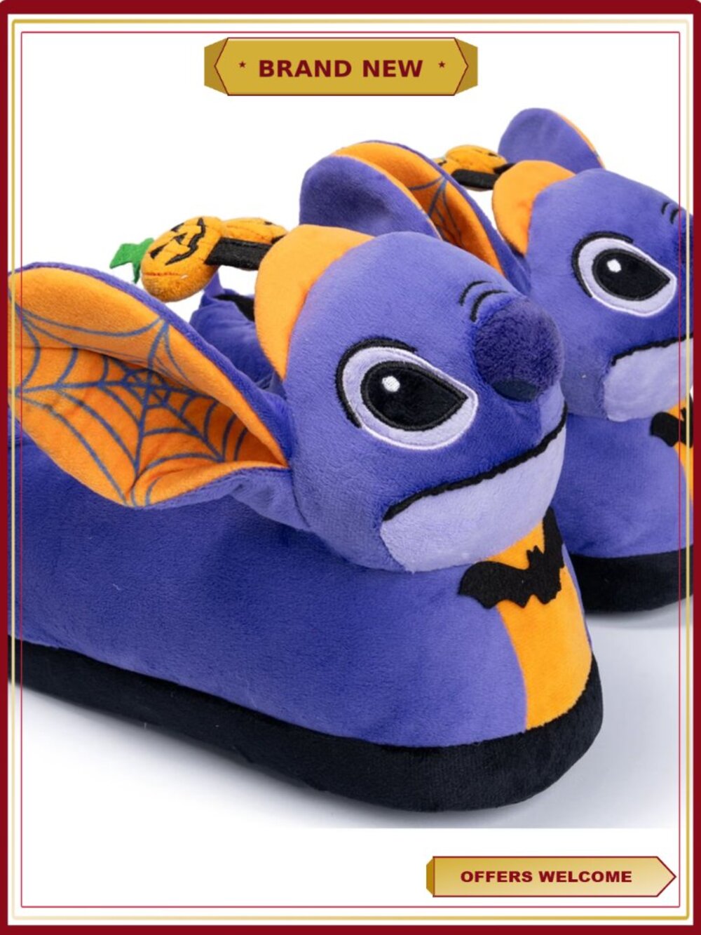 Disney Stitch Halloween 3D Slippers with Pumpkin Headband Plush